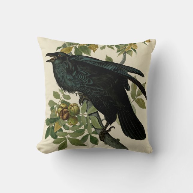 Audubon Raven Bird Classic Artwork Cushion (Front)