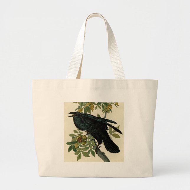 Audubon Raven Bird Classic Artwork Large Tote Bag (Front)
