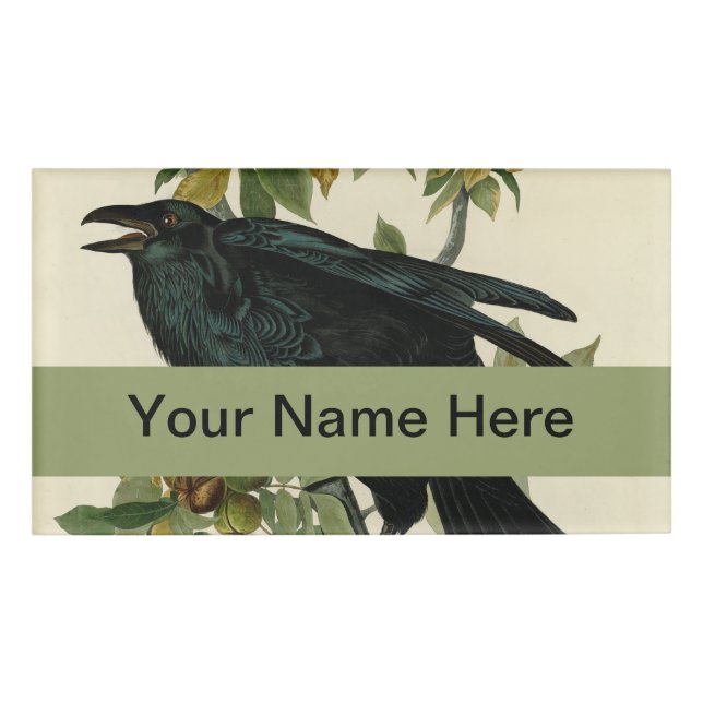 Audubon Raven Bird Classic Artwork Name Tag (Front)