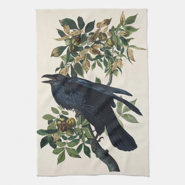 Audubon Raven Bird Classic Painting Tea Towel (Vertical)