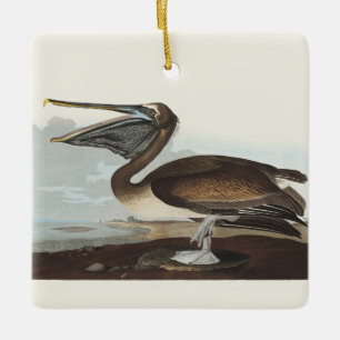 Audubon Seaside Brown Pelican Watercolor Painting Ceramic Ornament