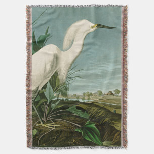 Audubon Snowy Heron White Egret Bird Birding Throw Blanket