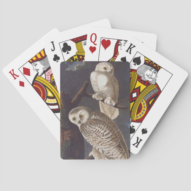Audubon Snowy White Owls on a Dark Cloudy Night Playing Cards (Back)