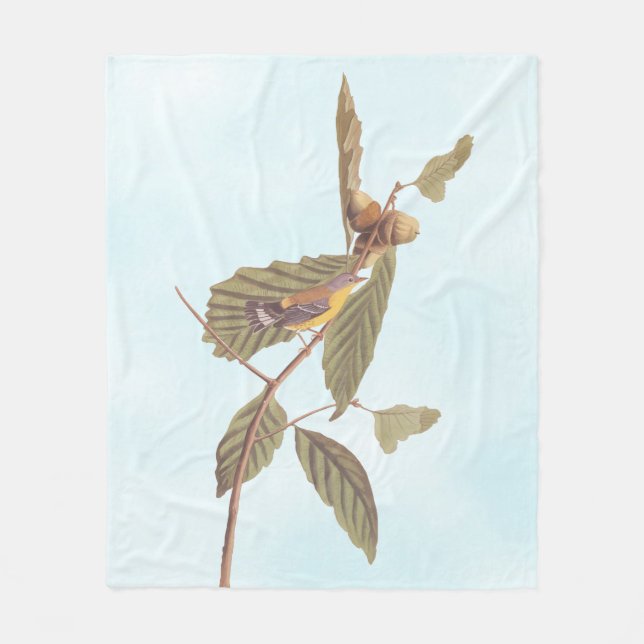 Audubon Swainson's Warbler Bird on Oak Branch Fleece Blanket (Front)
