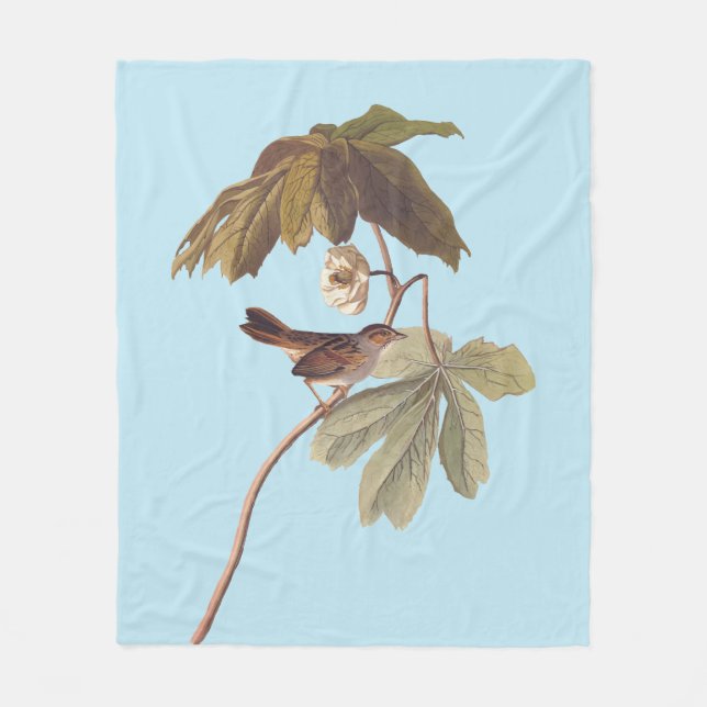 Audubon Swamp Sparrow Bird on Wild Mandrake Fleece Blanket (Front)