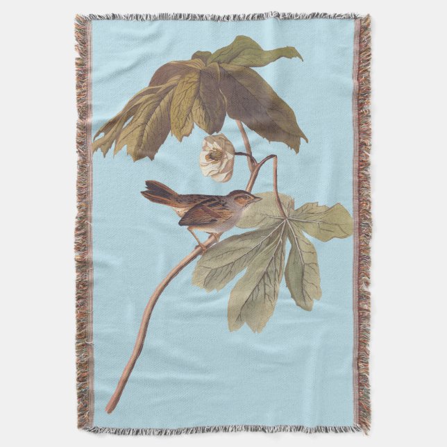 Audubon Swamp Sparrow Bird on Wild Mandrake Throw Blanket (Front Vertical)