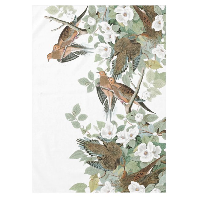 Audubon Turtle Dove Birds Flowers Tablecloth (Front)
