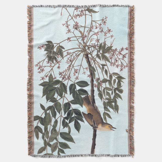 Audubon White Eyed Vireo Song Bird Art Throw Blanket (Front Vertical)