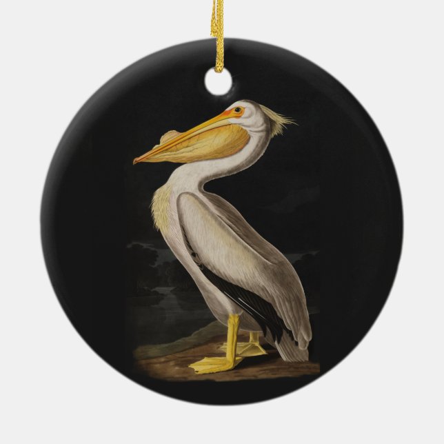 Audubon White Pelican Bird America Ceramic Tree Decoration (Back)