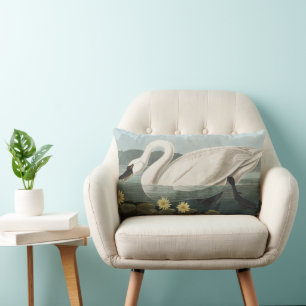 Audubon White Swan Waterfowl Painting Lumbar Cushion