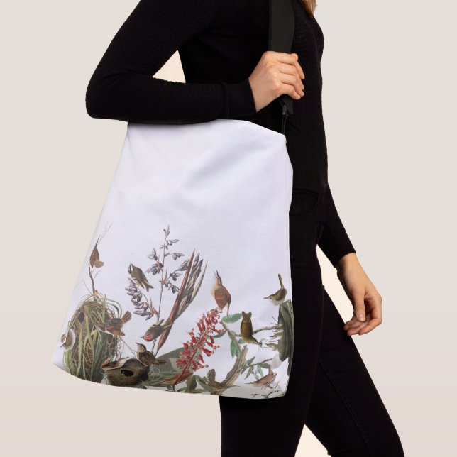 Audubon Wren Birds Wildlife Floral Nests Tote Bag (Close Up)