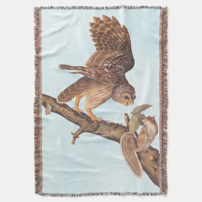 Audubon's Barred Owl and Squirrel Odd Friends Throw Blanket (Front Vertical)