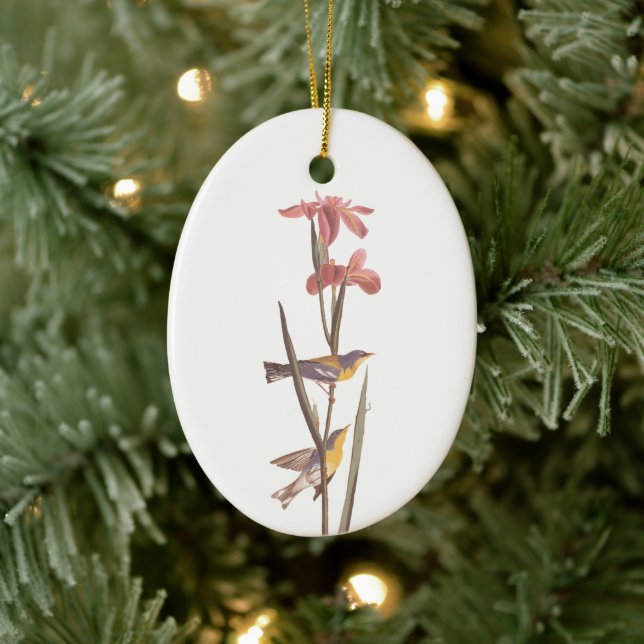 Audubon's Blue-Yellowback Warbler Birds and Flower Ceramic Tree Decoration (Tree)