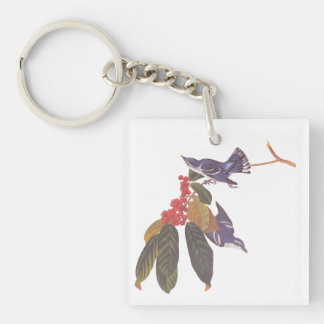 Audubon's Cerulean Warbler Birds with Bear Berries Key Ring