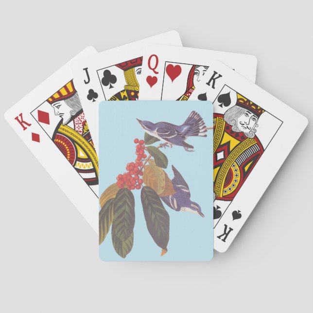 Audubon's Cerulean Warbler Birds with Bear Berries Playing Cards (Back)