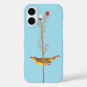 Audubon's Hooded Warbler Bird on Red Flower iPhone 16 Case