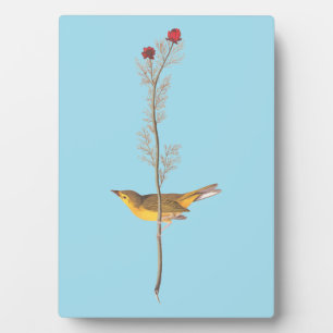 Audubon's Hooded Warbler Bird on Red Flower Plaque