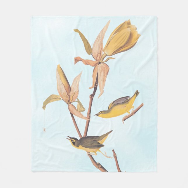 Audubon's Kentucky Warbler Bird Pair with a Spider Fleece Blanket (Front)