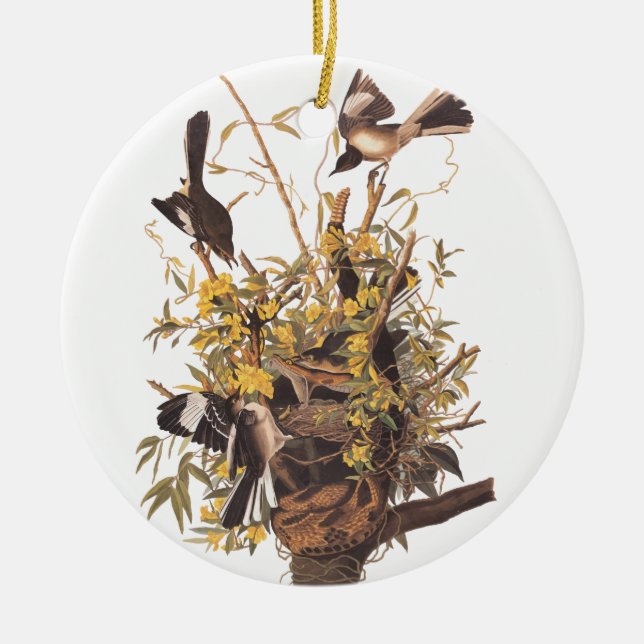 Audubon's Mocking Bird Ceramic Tree Decoration (Front)