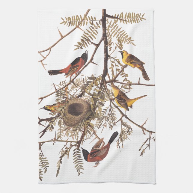 Audubon's Orchard Oriole Birds Nesting in Tree Tea Towel (Vertical)