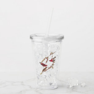 Audubon's Purple Finch Red Birds on Conifer Tree Acrylic Tumbler
