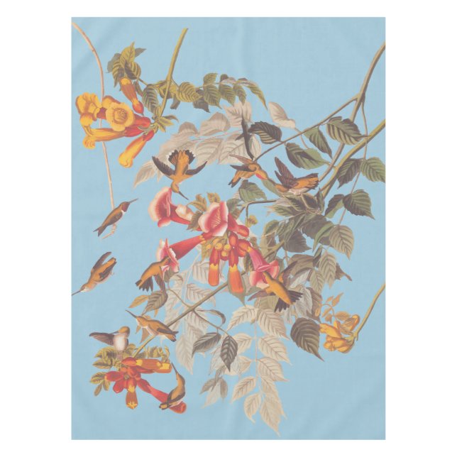 Audubon's Ruby Throated Hummingbirds and Flowers Tablecloth (Front)