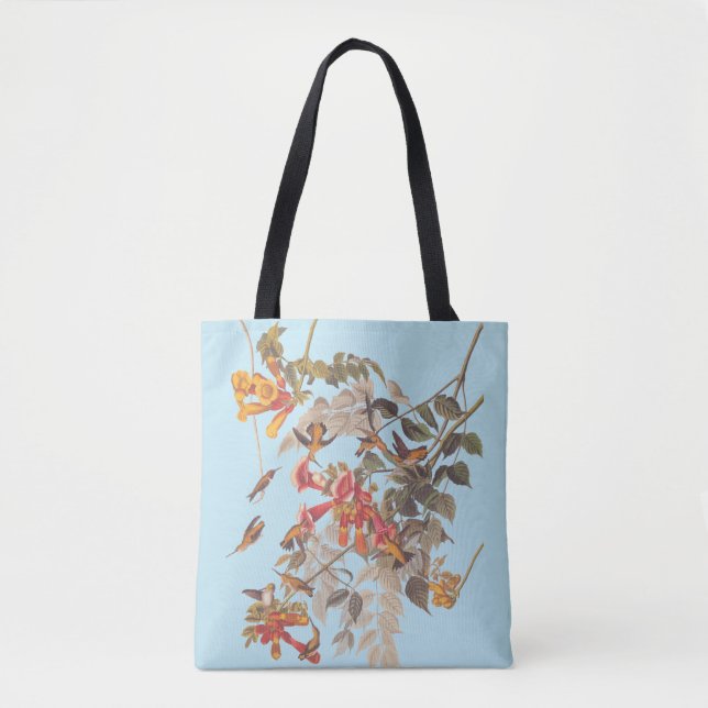 Audubon's Ruby Throated Hummingbirds and Flowers Tote Bag (Front)