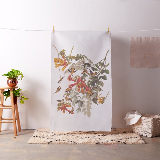 Audubon's Ruby-Throated Hummingbirds with Flowers Fabric (In Situ)