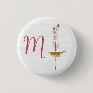 Audubon's Yellow Bird on Flower with Monogram 3 Cm Round Badge