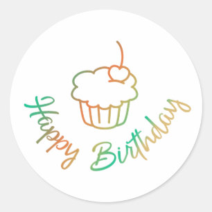 Aufkleber Happy Birthday mit Muffin Classic Round Sticker