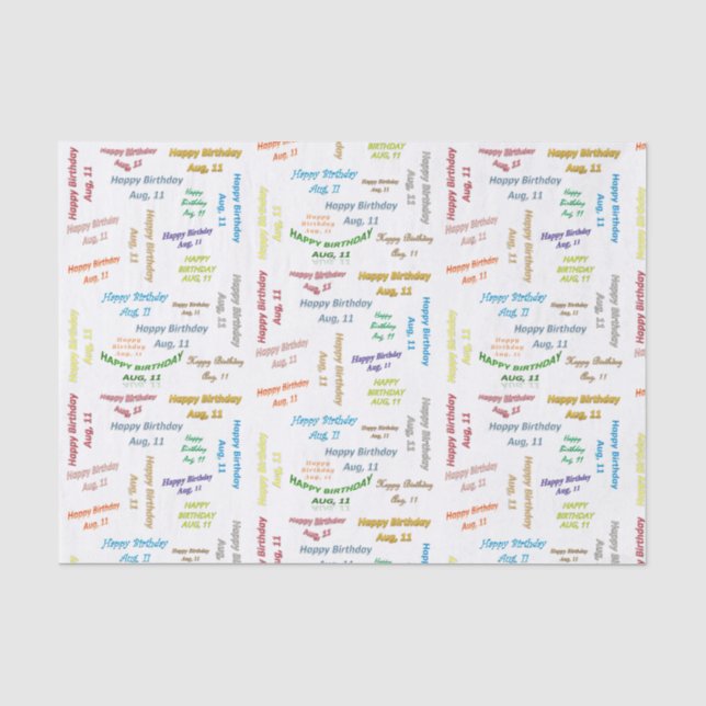 August, 11 Birthday Tissue Paper (Front)