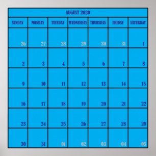 August 2020 monthly planer calendar poster