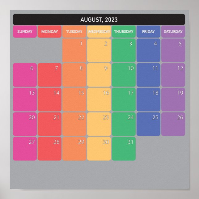 August 2023 planer calendar colour days poster (Front)