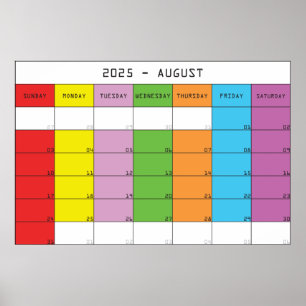 August 2025 colour days calendar planer poster