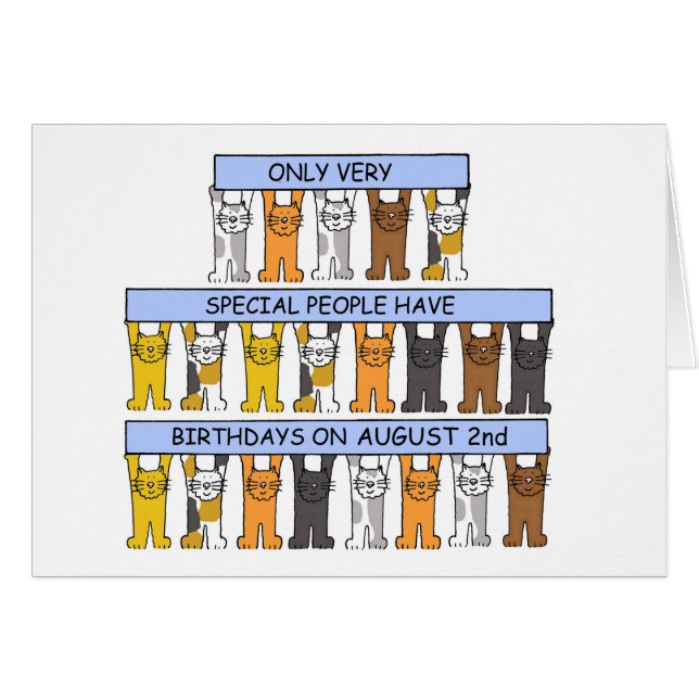 August 2nd Birthday Cartoon Cats (Front Horizontal)