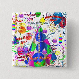 August, 5 Birthday Square Button