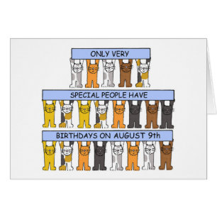 August 9th Birthday, Cute Cartoon Cats.