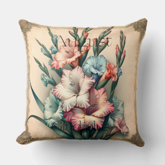 August Birth Flower Gladiolus Vintage Floral Decor Cushion