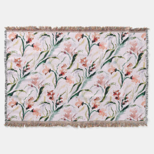 August Birth Flower Gladiolus Watercolor Pattern Throw Blanket