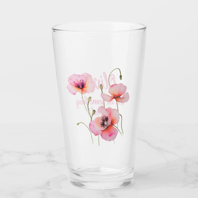 August birth flower Pink poppies Watercolor Floral Glass (Front)