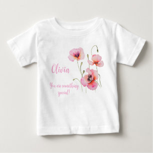August birth flower Pink poppy Watercolor Floral Baby T-Shirt