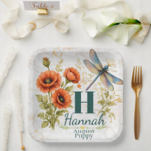 August Birth Flower Poppy & Dragonfly