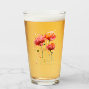 August birth flower Red poppies Watercolor Floral Glass