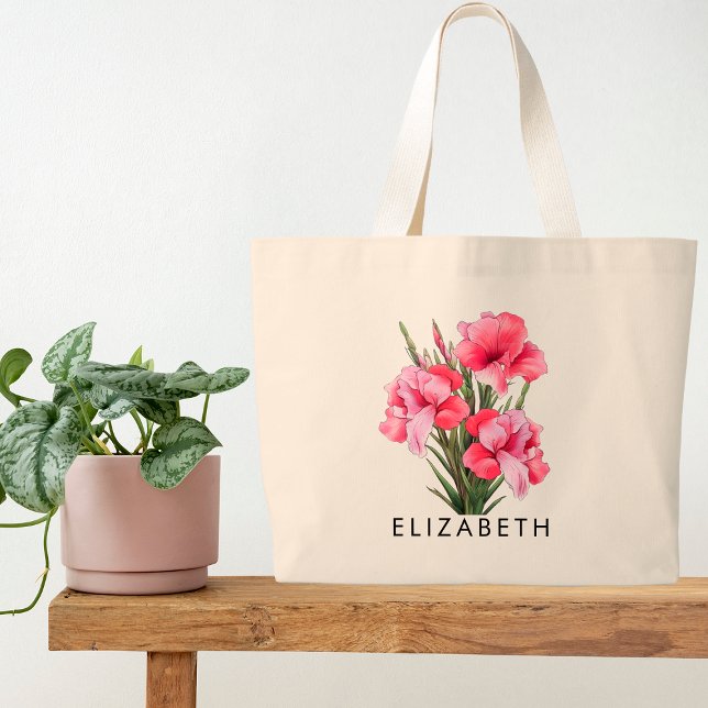August Birth Month Flower Customised Gift for Her Large Tote Bag (Creator Uploaded)