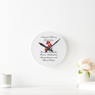 August Birth Month Flower Gladiolus Birth Gift Round Clock