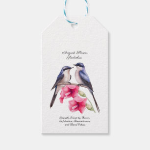  August Birth Month Flower Gladiolus with Birds Gift Tags