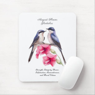 August Birth Month Flower Gladiolus with Birds Mouse Pad