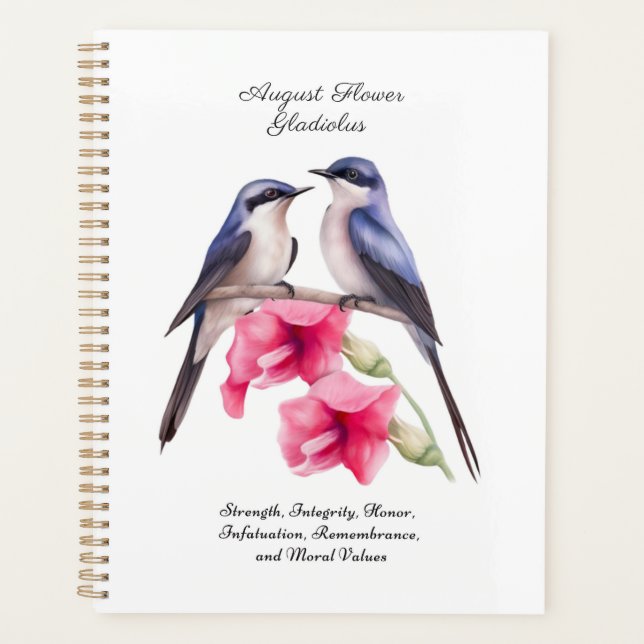  August Birth Month Flower Gladiolus with Birds Planner (Front)