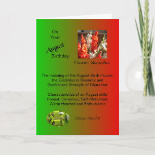 August Birthday Card - Gladiolus and Peridot