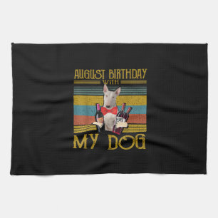 August Birthday With My Bull Terrier Dog 2020 Tea Towel